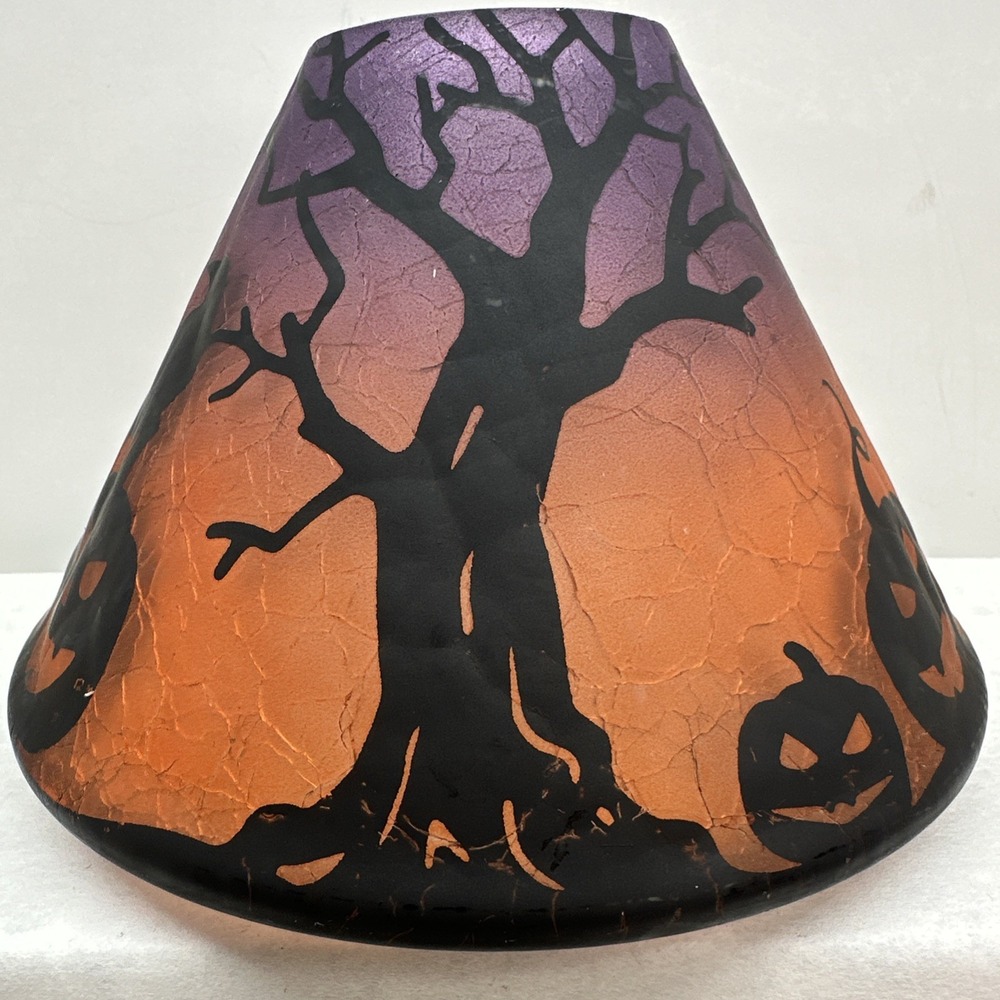Yankee Candle Crackle Glass Halloween Shade Purple Orange Spooky Woods Pumpkin